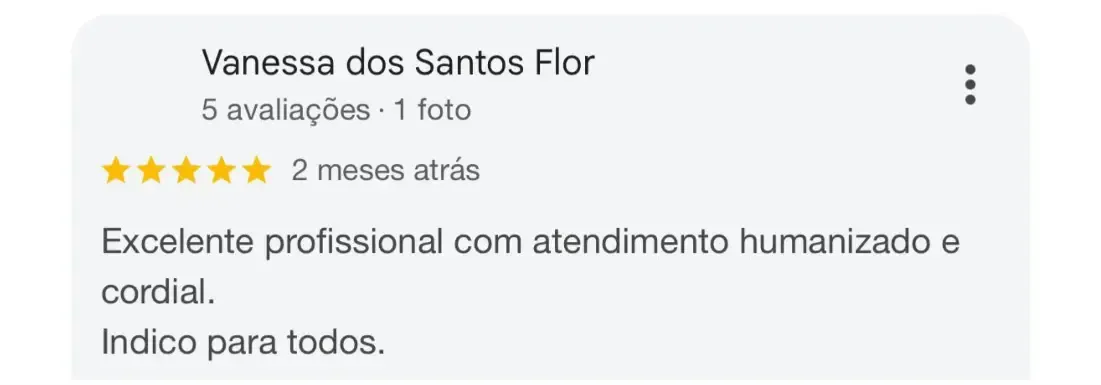 Avaliação 5 estrelas no Google de paciente do IOCE