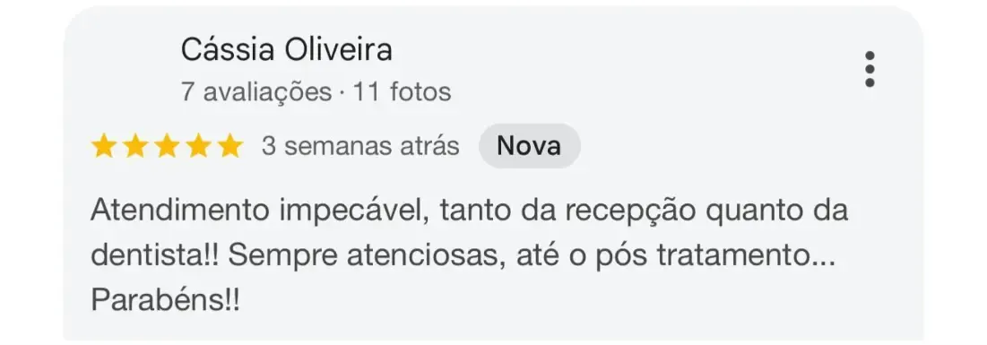 Avaliação 5 estrelas no Google de paciente do IOCE